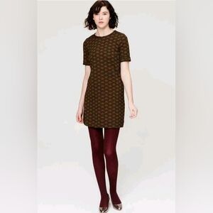 Ann Taylor Black & Gold Art Deco Sunburst Pattern Shift Dress